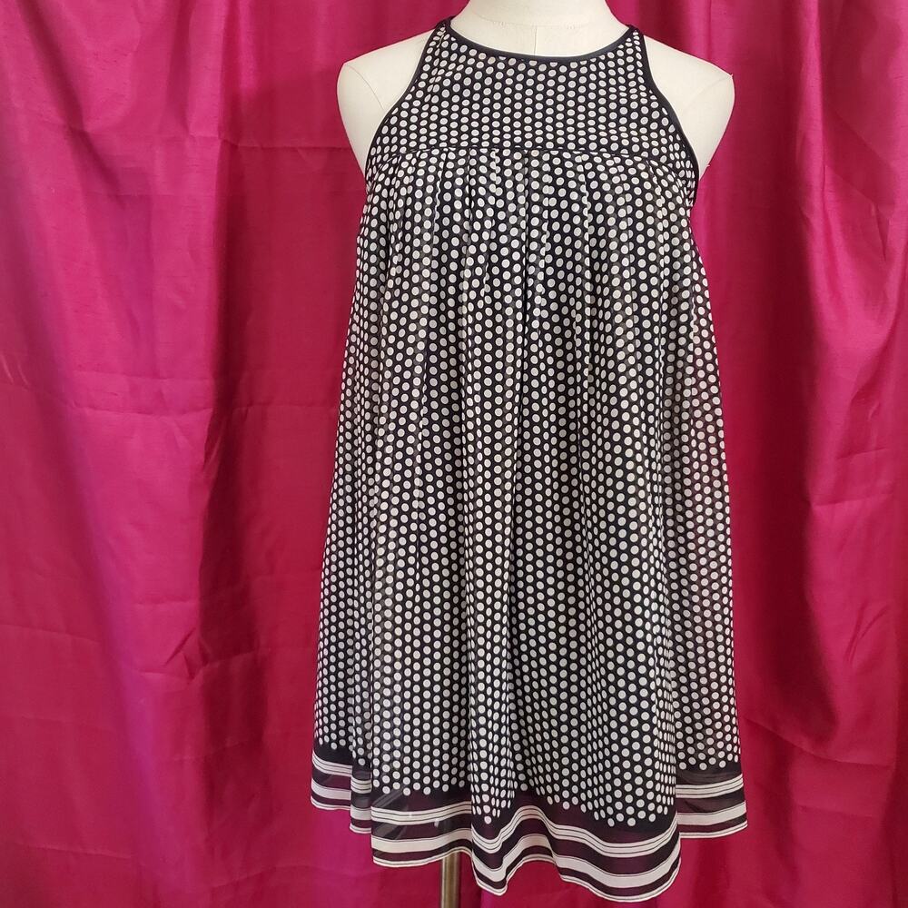 The Limited Silk Halter Dress XS Black White Polka Dot Layered Mini Dress Y2K